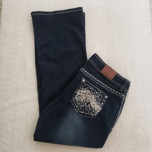 Maurices rhinestone dark blue jeans boot cut white threading 18 R